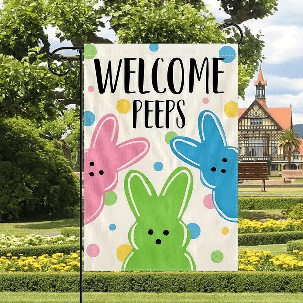 Welcome Peeps Colorful Easter Garden Flag Double-Sided 12" x 18" NEW! Home & Garden:Yard, Garden & Outdoor Living:Décor:Flags Style Your Walls
